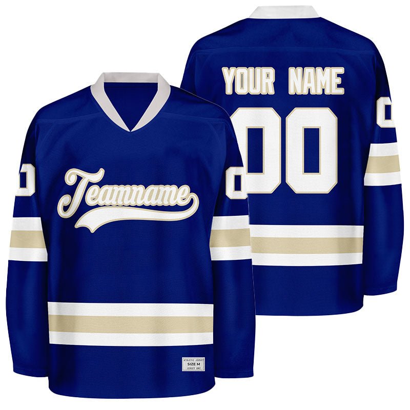custom blue and desert sand hockey jersey