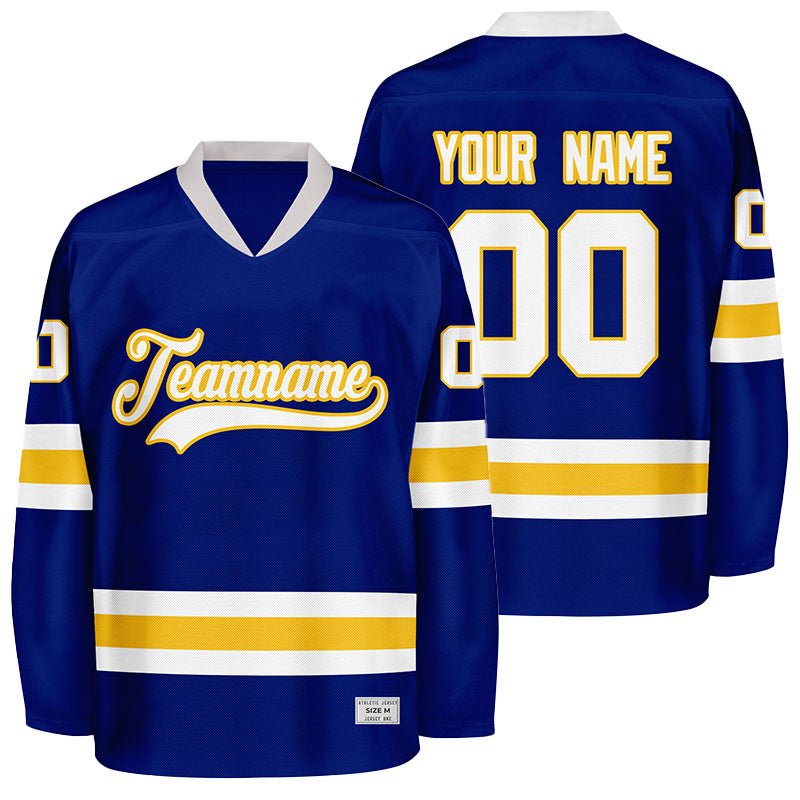 custom blue and yellow hockey jersey