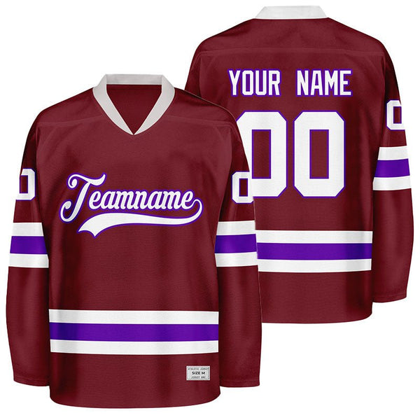 custom burgundy and purple hockey jersey