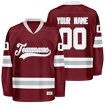 custom burgundy and grey hockey jersey thumbnail
