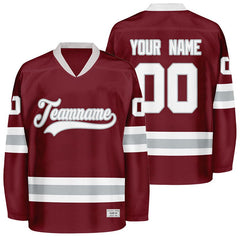 custom burgundy and grey hockey jersey
