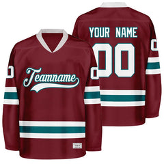 custom burgundy and teal hockey jersey