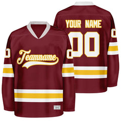 custom burgundy and yellowhockey jersey