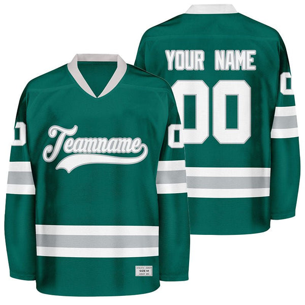 custom green and grey hockey jersey
