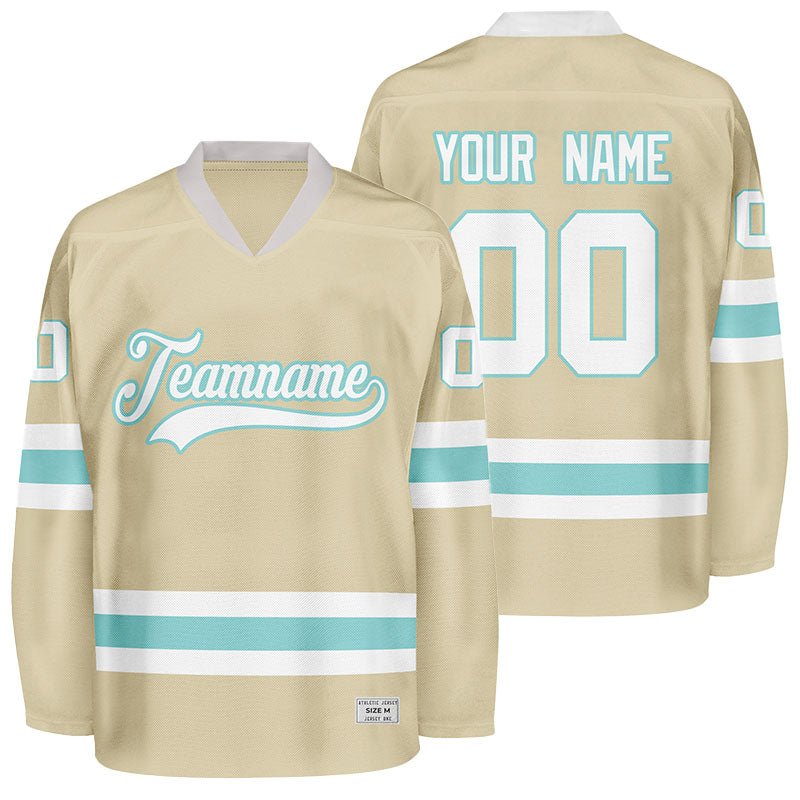 custom desert sand and ice blue hockey jersey
