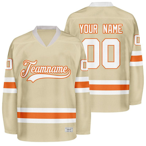 custom desert sand and orange hockey jersey