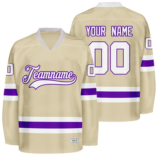 custom desert sand and purple hockey jersey