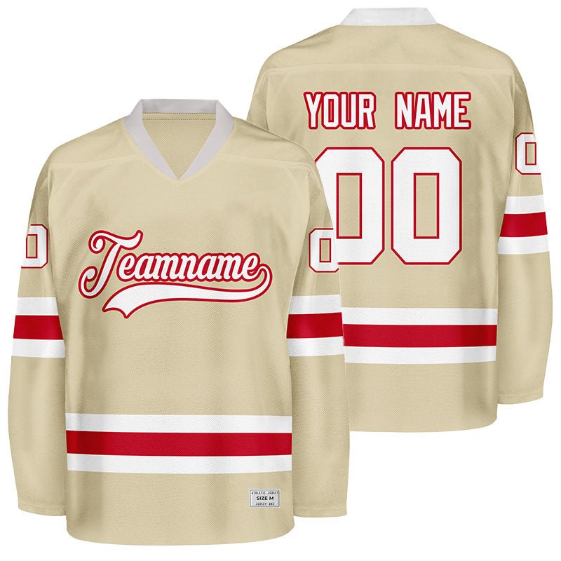 custom desert sand and red hockey jersey