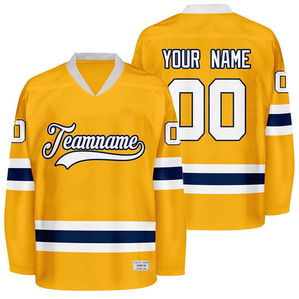 custom gold and navy hockey jersey