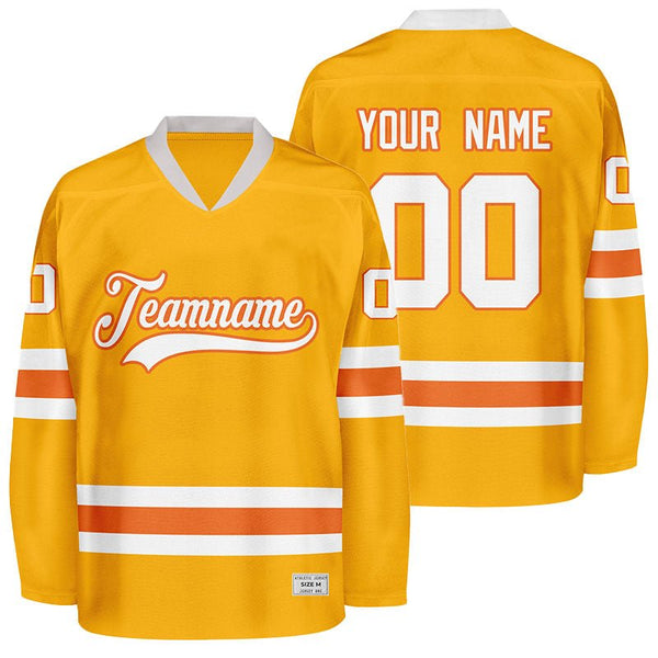 custom gold and orange hockey jersey