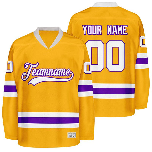 custom gold and purple hockey jersey