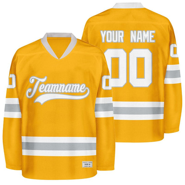 custom gold and grey hockey jersey