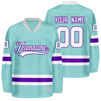 custom ice blue and purple hockey jersey thumbnail