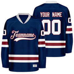 custom navy and wine red hockey jersey