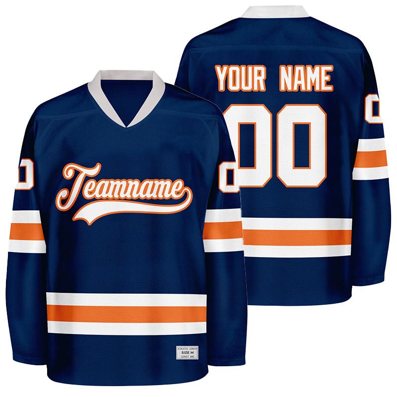custom navy and orange hockey jersey