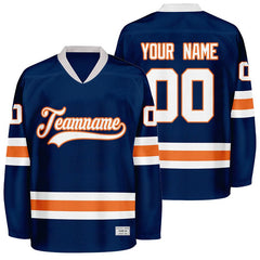 custom navy and orange hockey jersey