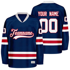 custom navy and red hockey jersey