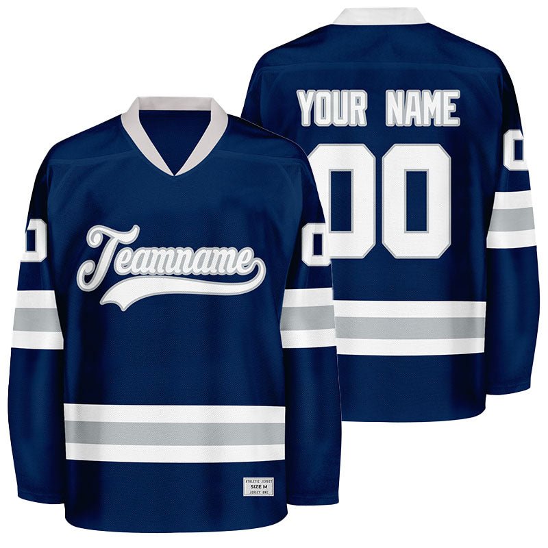 custom navy and grey hockey jersey