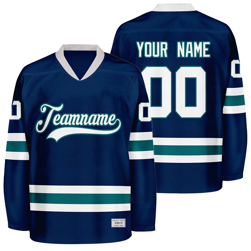 custom navy and teal hockey jersey