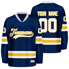 custom navy and yellow hockey jersey