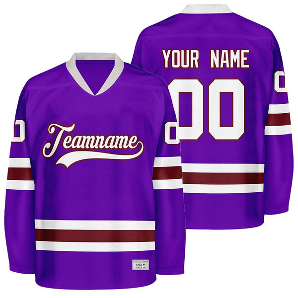 custom purple and wine red hockey jersey