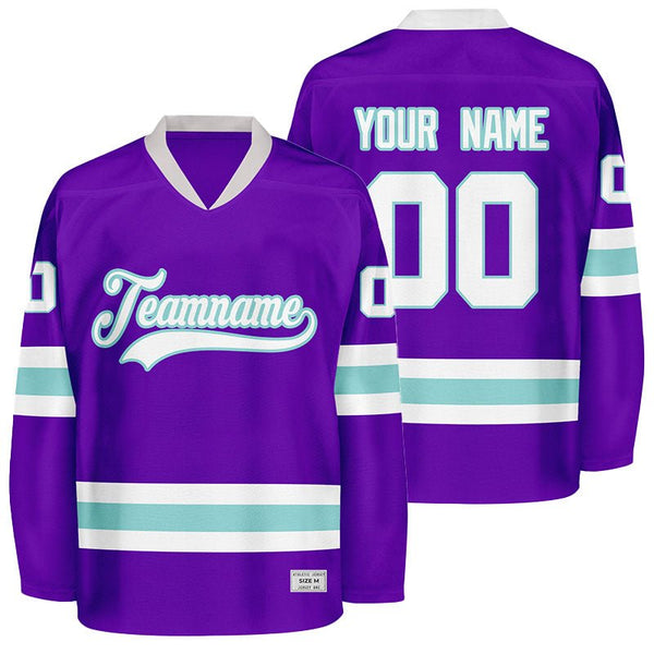 custom purple and ice blue hockey jersey