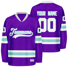 custom purple and ice blue hockey jersey