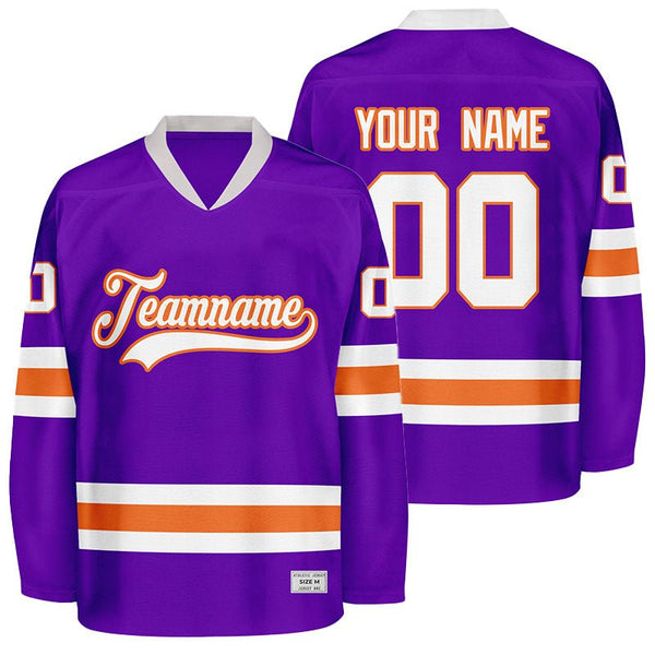 custom purple and orange hockey jersey