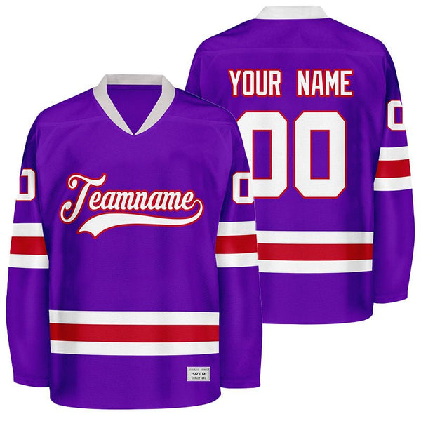 custom purple and red hockey jersey