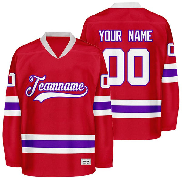 custom red and purple hockey jersey