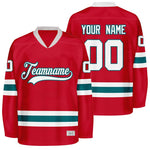 custom red and teal hockey jersey thumbnail