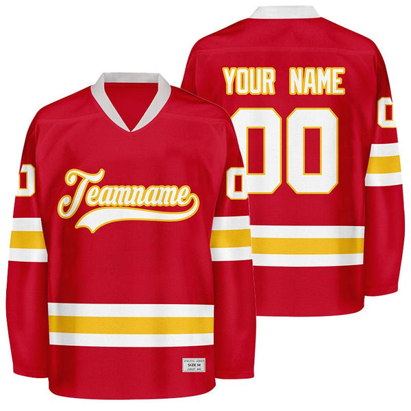 custom red and gold hockey jersey