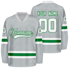 custom grey and green hockey jersey