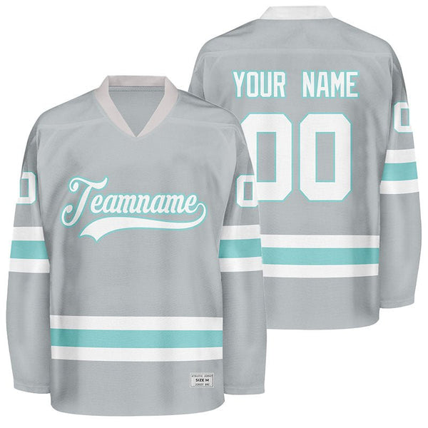 custom grey and ice blue hockey jersey