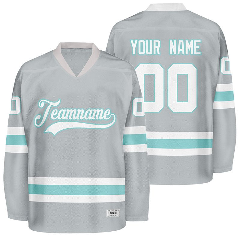custom grey and ice blue hockey jersey