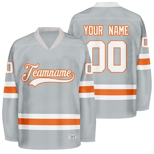 custom grey and orange hockey jersey