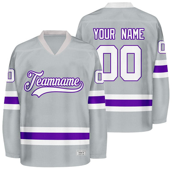 custom grey and purple hockey jersey