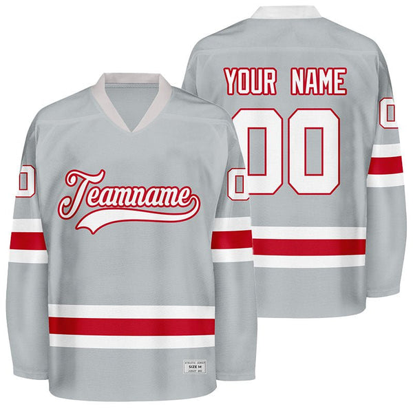 custom grey and red hockey jersey
