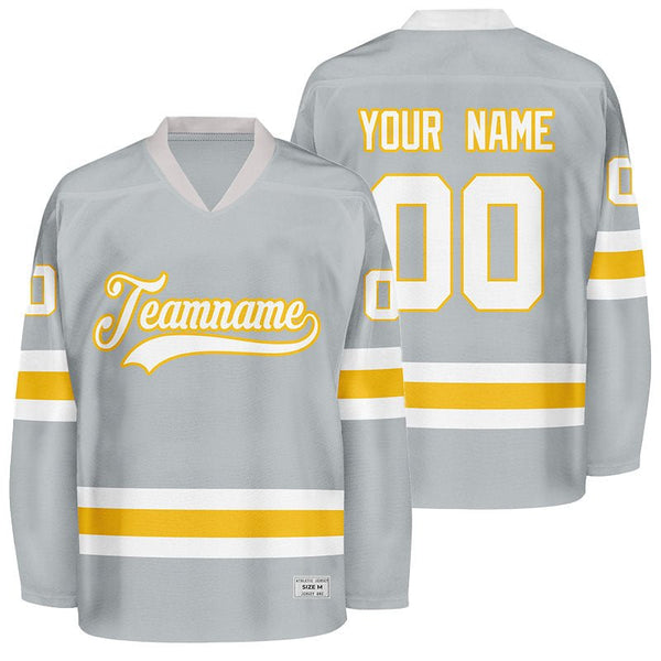 custom grey and yellow hockey jersey