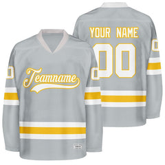 custom grey and yellow hockey jersey