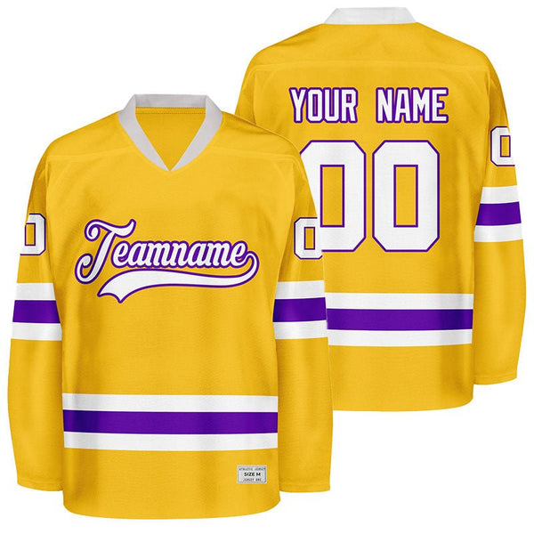 custom yellow and purple hockey jersey