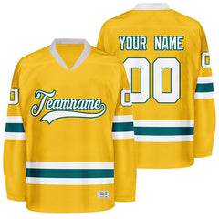 custom yellow and teal hockey jersey