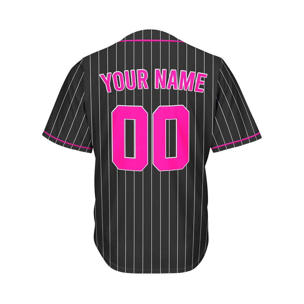 Custom Sublimation Black and Hot Pink Pinstripe Baseball Jersey