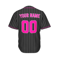 Custom Sublimation Black and Hot Pink Pinstripe Baseball Jersey