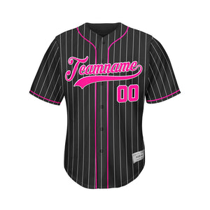 Custom Sublimation Black and Hot Pink Pinstripe Baseball Jersey