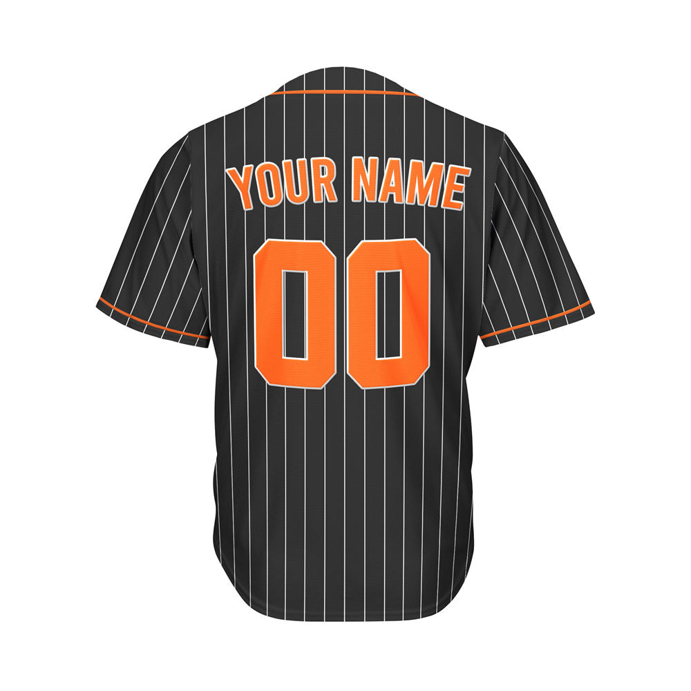 Custom Sublimation Black and Orange Pinstripe Baseball Jersey