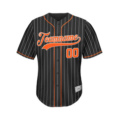 Custom Sublimation Black and Orange Pinstripe Baseball Jersey