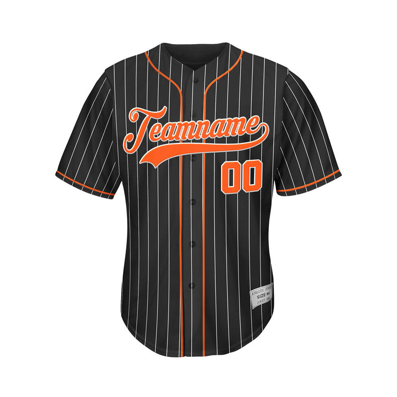 Custom Sublimation Black and Orange Pinstripe Baseball Jersey