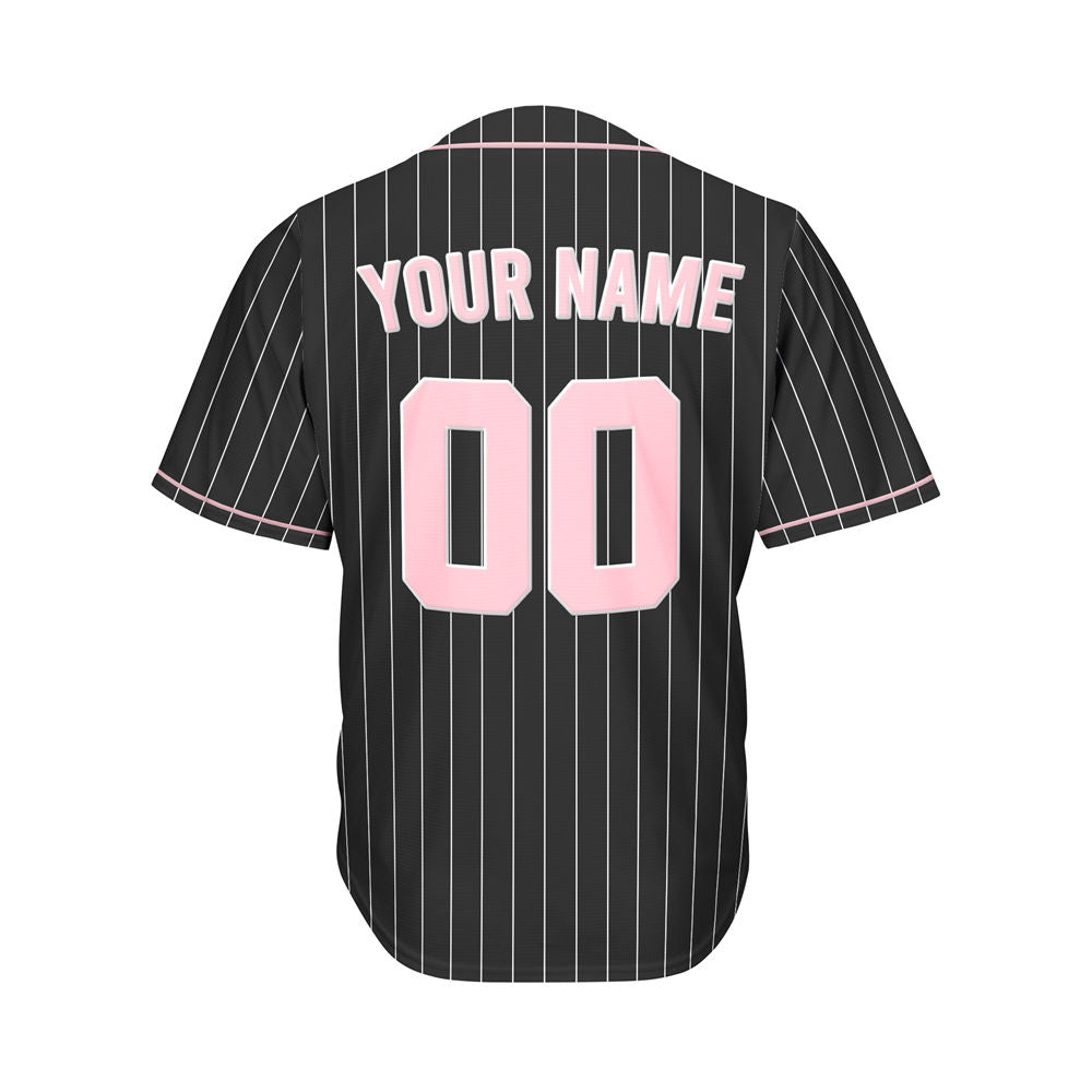 Custom Sublimation Black and Light Pink Pinstripe Baseball Jersey