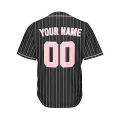 Custom Sublimation Black and Light Pink Pinstripe Baseball Jersey